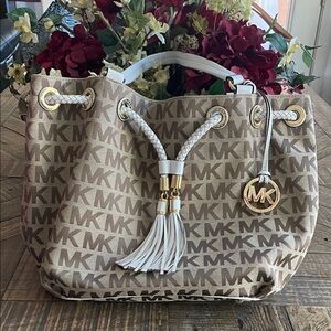 Michael Kors Tan Logo Shoulder Bag with White Accents